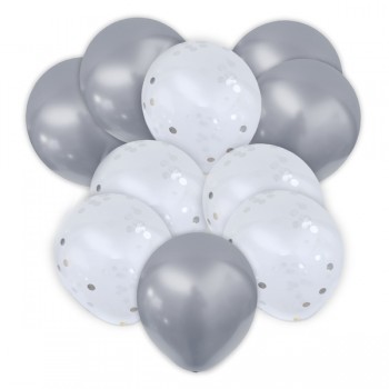 Zestaw balonów biało - srebrnych z konfetti  1